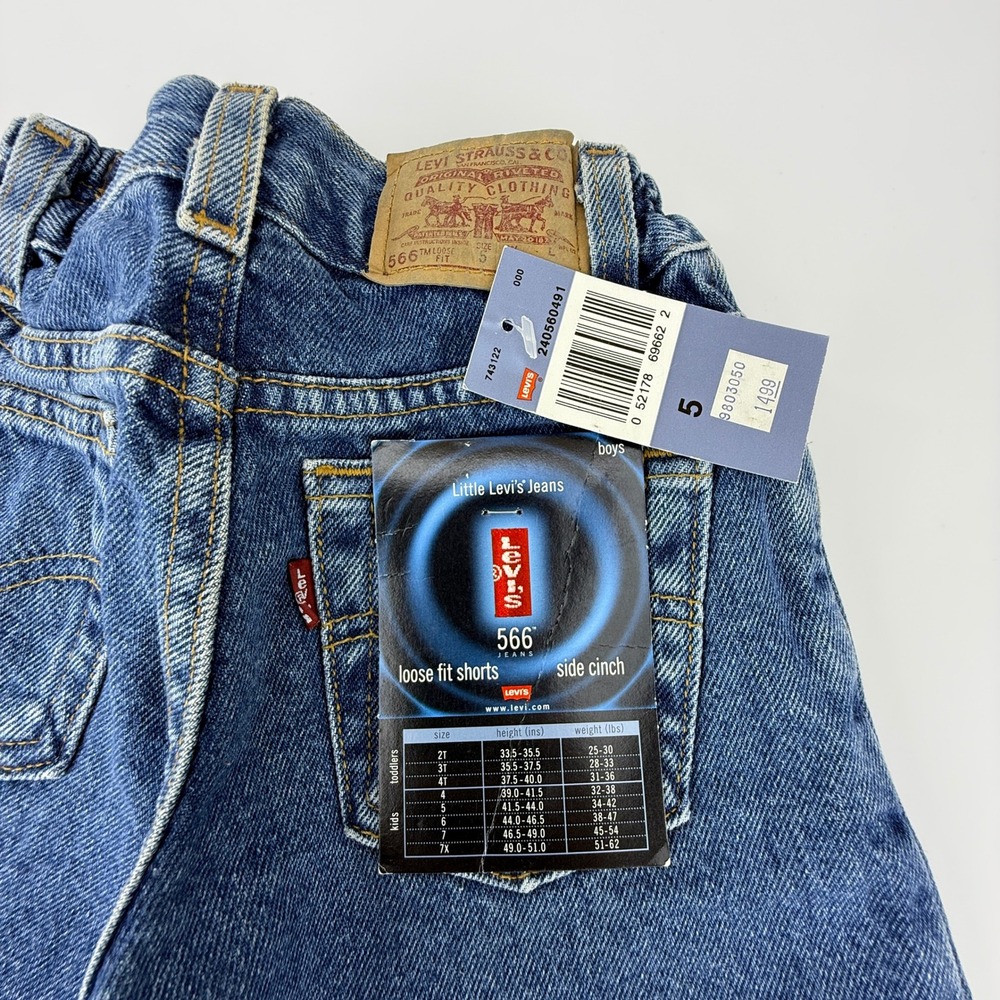Vintage Levis 566‎ Kids Size 5 Loose Fit Denim Shorts Side Cinch NWT NOS Y2K